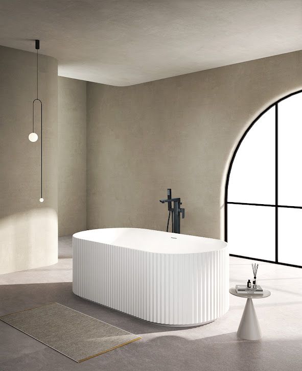 Flauto Matte White Freestanding Fluted Bath inc. white waste 1700 x 800