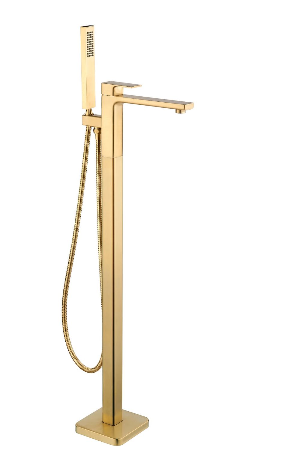 TB+ Quadrado Square Freestanding Bath Tap with Shower Mixer Brushed Brass