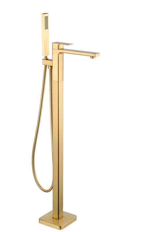 TB+ Quadrado Square Freestanding Bath Tap with Shower Mixer Brushed Brass