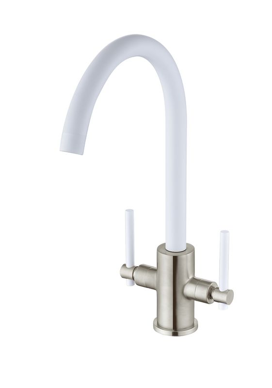 Narbeth Double Lever Kitchen Tap - White &amp; Brushed