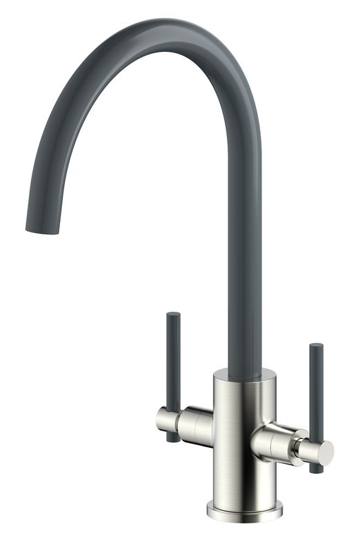 Narbeth Double Lever Kitchen Tap - Shadow Grey &amp; Brushed