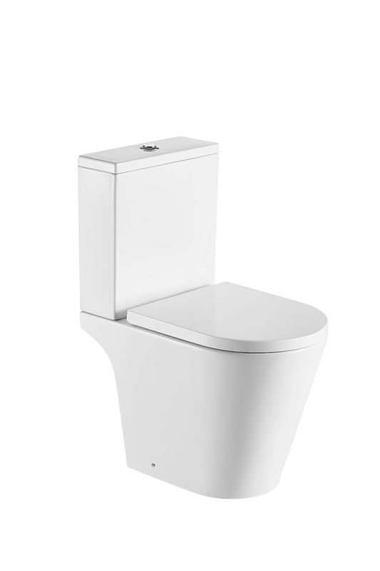 Ferrara Rimless Comfort Height, 595 Short Projection D Shape Pan, Cistern, Seat &amp; Fittings - Open Back