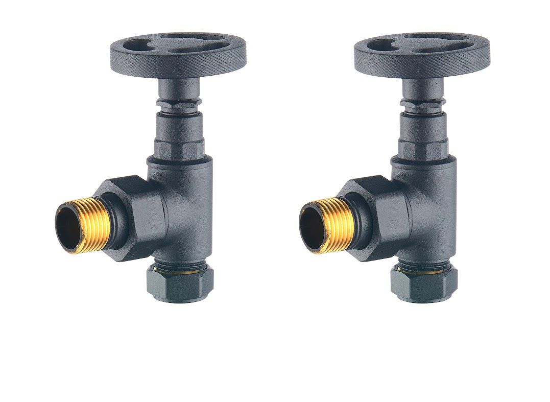 Maesteg Industrial Angled Rad Valves - Anthracite