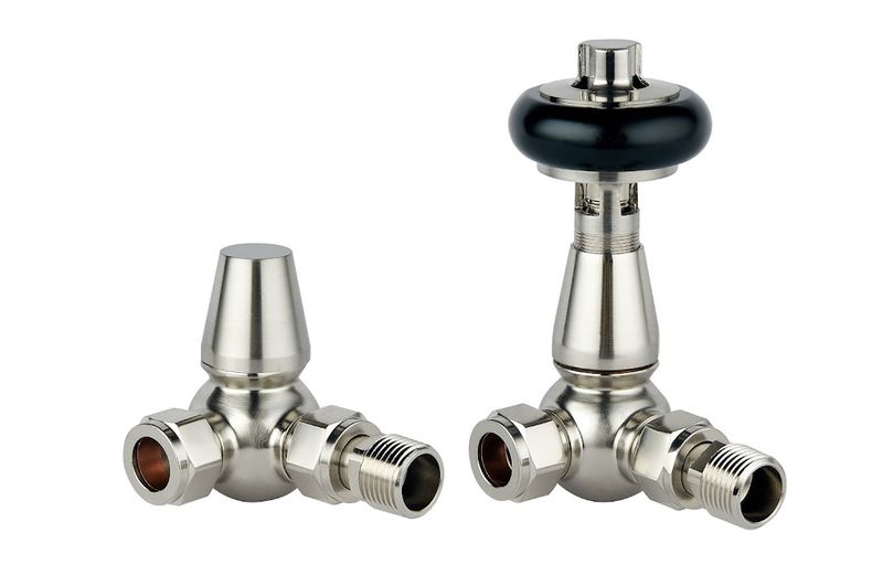 Caerleon Wooden Head Corner TRV Rad Valves - Satin Nickel