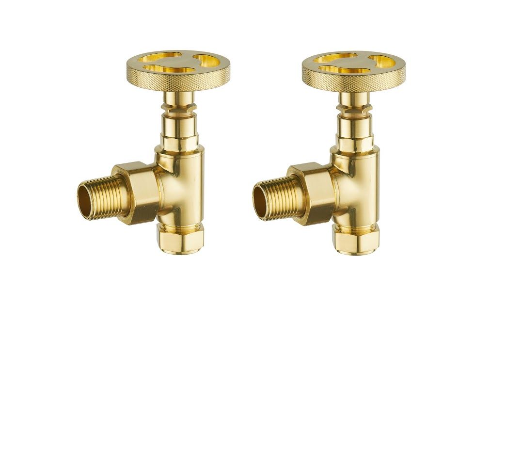 Maesteg Industrial Angled Rad Valves - Brushed Brass