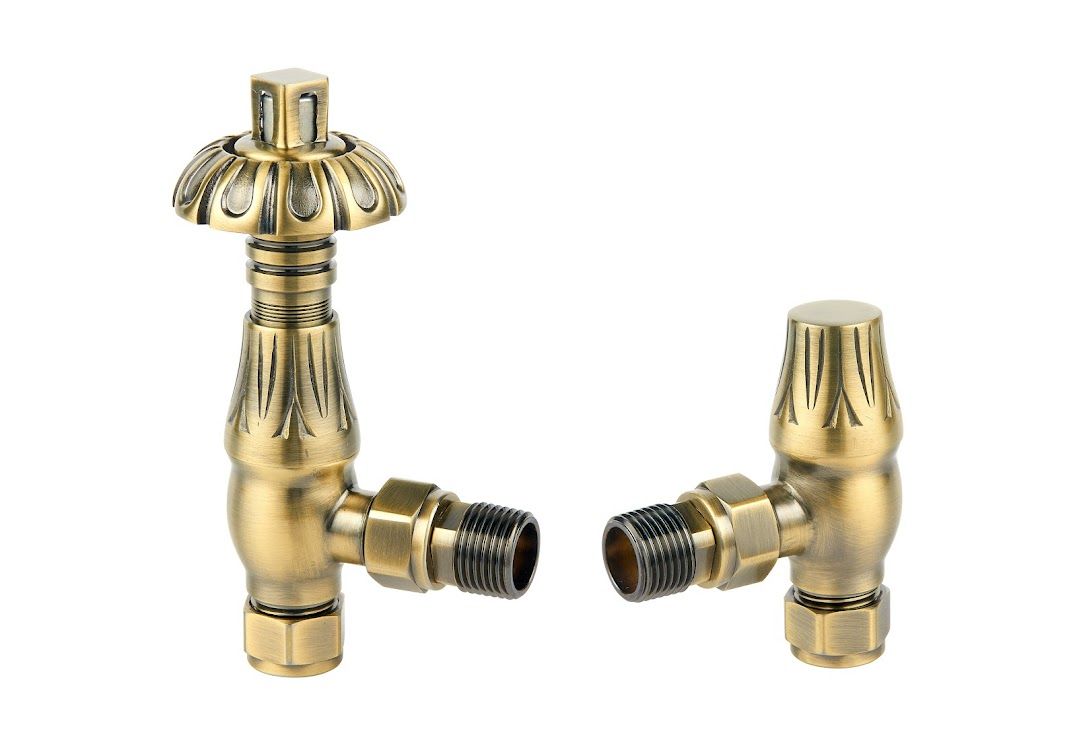 Builth Metal Head Angle TRV Valves - Antique Brass