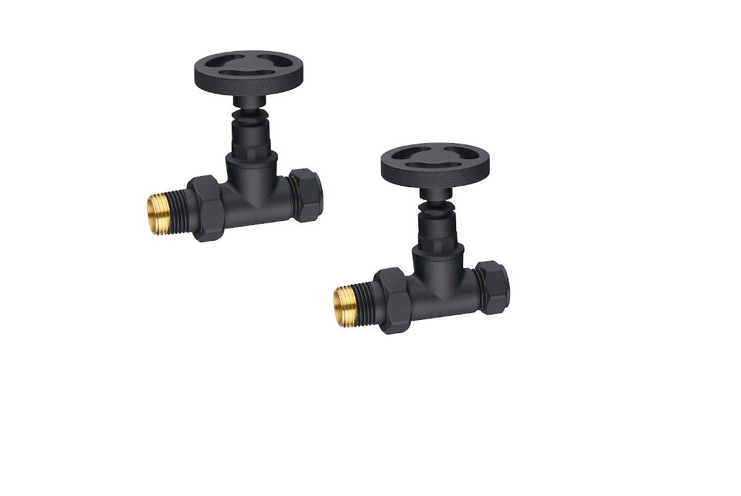 Maesteg Industrial Straight Rad Valves - Black
