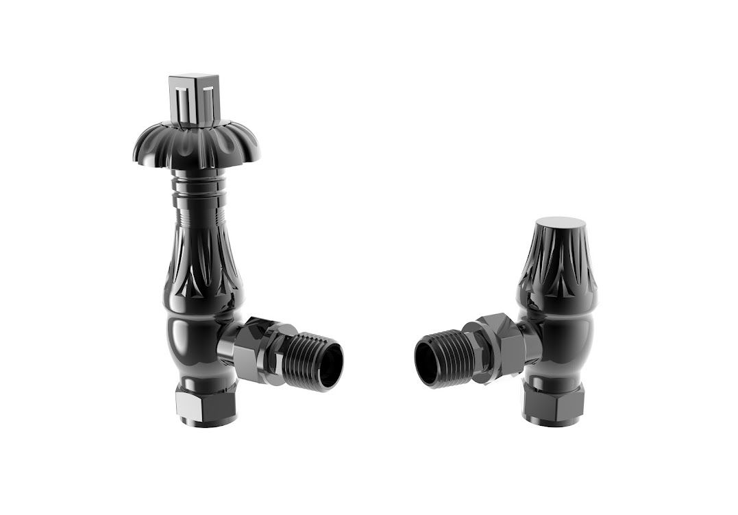 Builth Metal Head Angle TRV Valves - Black Nickel
