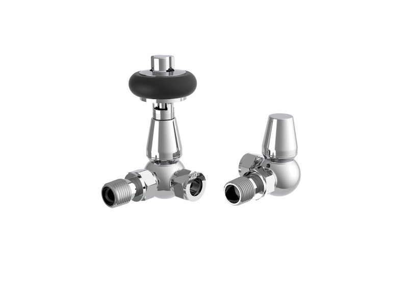 Caerleon Wooden Head Corner TRV Rad Valves - Chrome