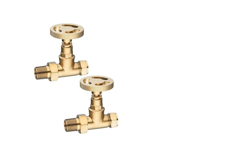 Maesteg Industrial Straight Rad Valves - Brushed Brass