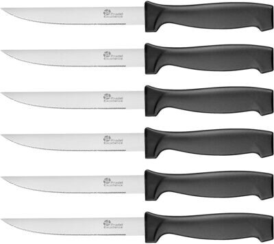 Pradel Excellence - Set de 6 Couteaux à Steak en inox, Manche polypropylène Noir