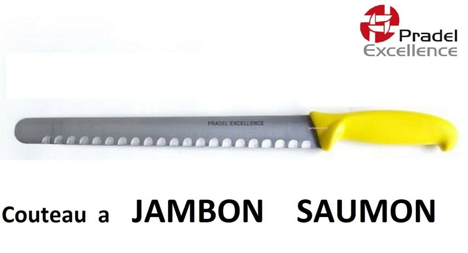 PRADEL - COUTEAU JAMBON ALVÉOLE lame 28 CM MANCHE JAUNE PROFESSIONNEL