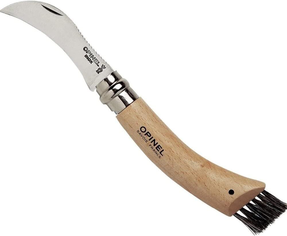 Opinel - N°08 Champignon Boîte Individuelle - Couteau Champignon Brosse Poil de Sanglier - Couteau Champignons en INOX Manche Bois Couteau de Poche Bois de...