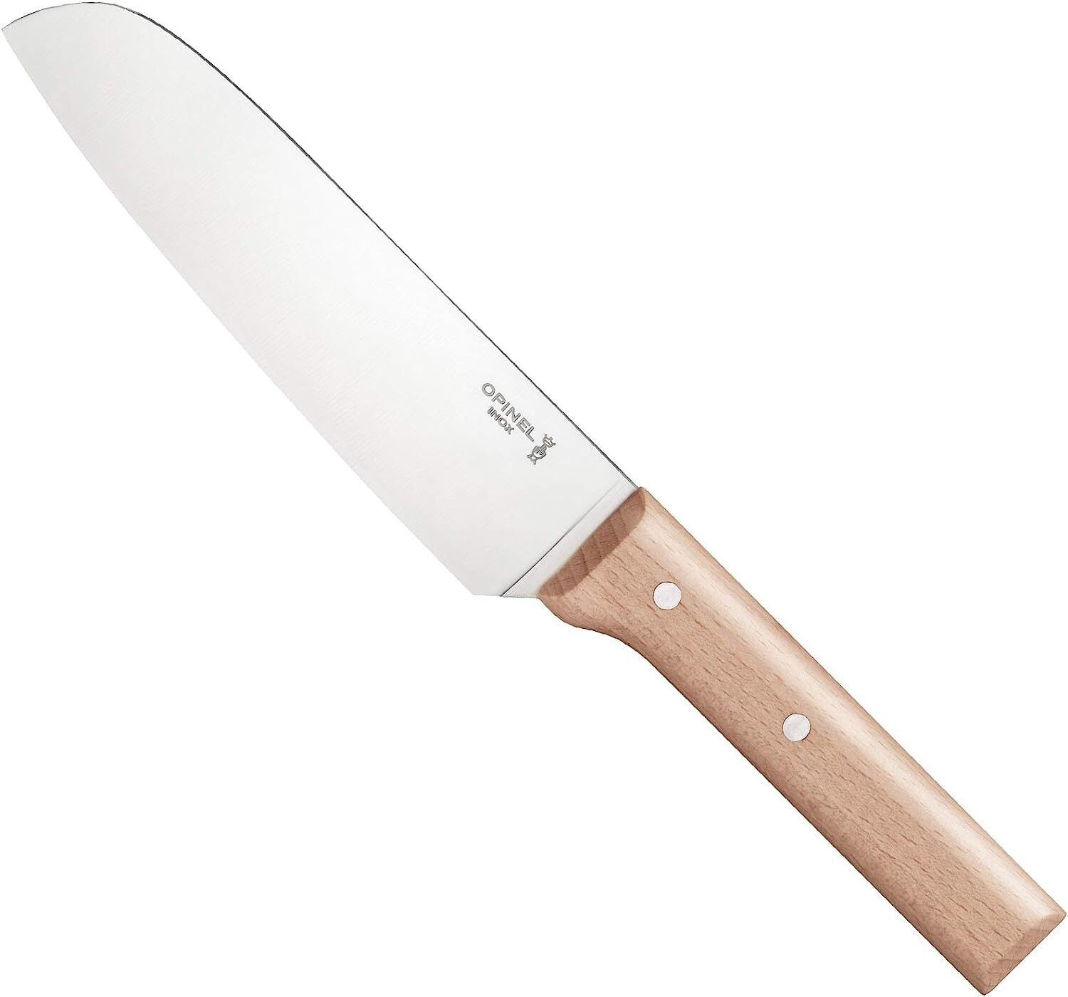 OPINEL - N°119 Santoku Parallèle - Couteau OPINEL Poissons et Crustacés - Couteau Éminceur Lame Inox 17 cm et Manche en Bois de Hêtre