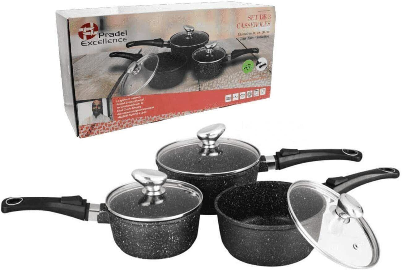 Pradel Excellence,LOT 3 casseroles 16 / 18 / 20 cm Tous Feux , manche amovible