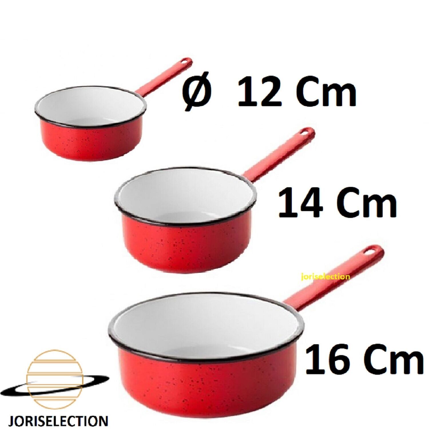 LOT DE 3 CASSEROLE EMAIL ROUGE 12 14 et 16 CM INDUCTION VINTAGE