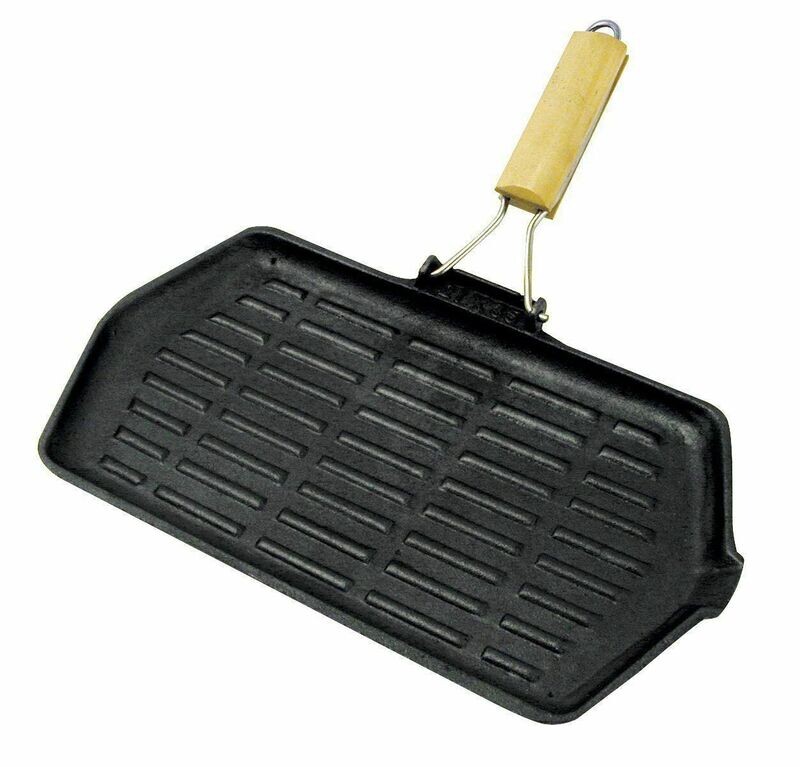 Poêle grill Rectangulaire Fonte d'Acier Gourmet Onyx 21 x 35 cm Manche Bois