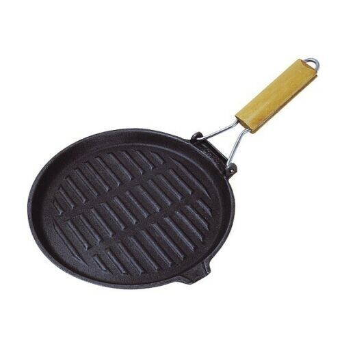 GRILL a  VIANDE Poêle ROND Ø 24 cm en Fonte MANCHE REPLIABLE INUSABLE