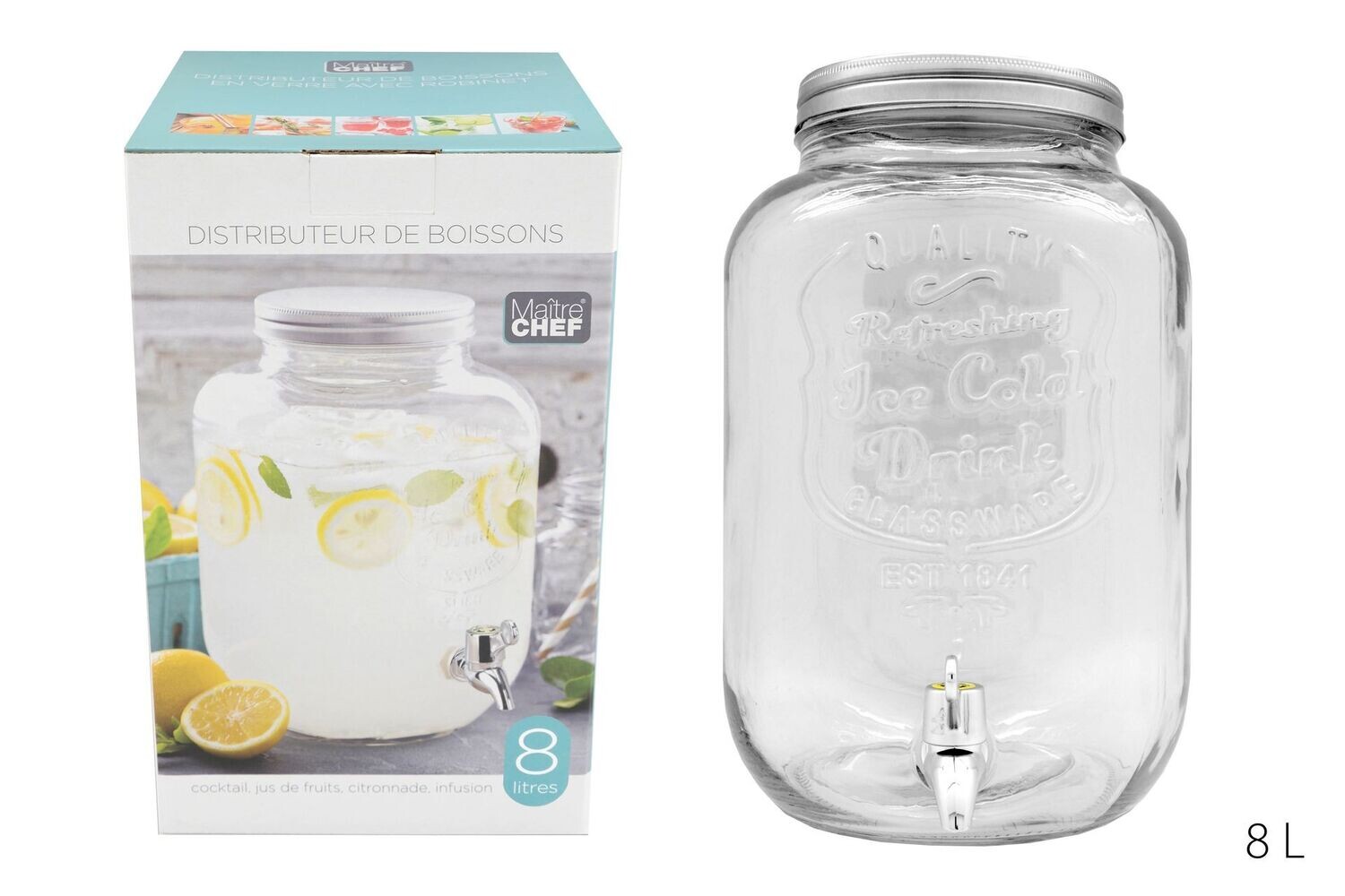 Distributeur de boissons 8 L en verre avec robinet