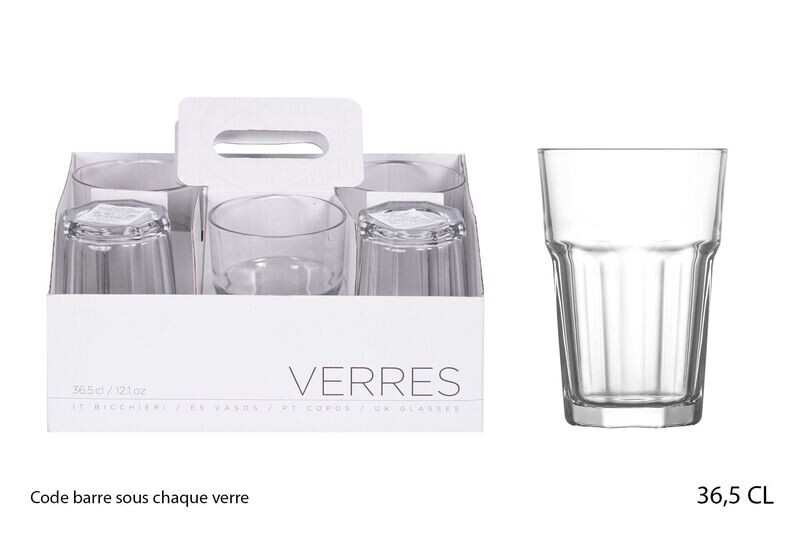 Verres à eau Lot de 6 VERRE a mojito 36.5cl VERRE A jus de fruit