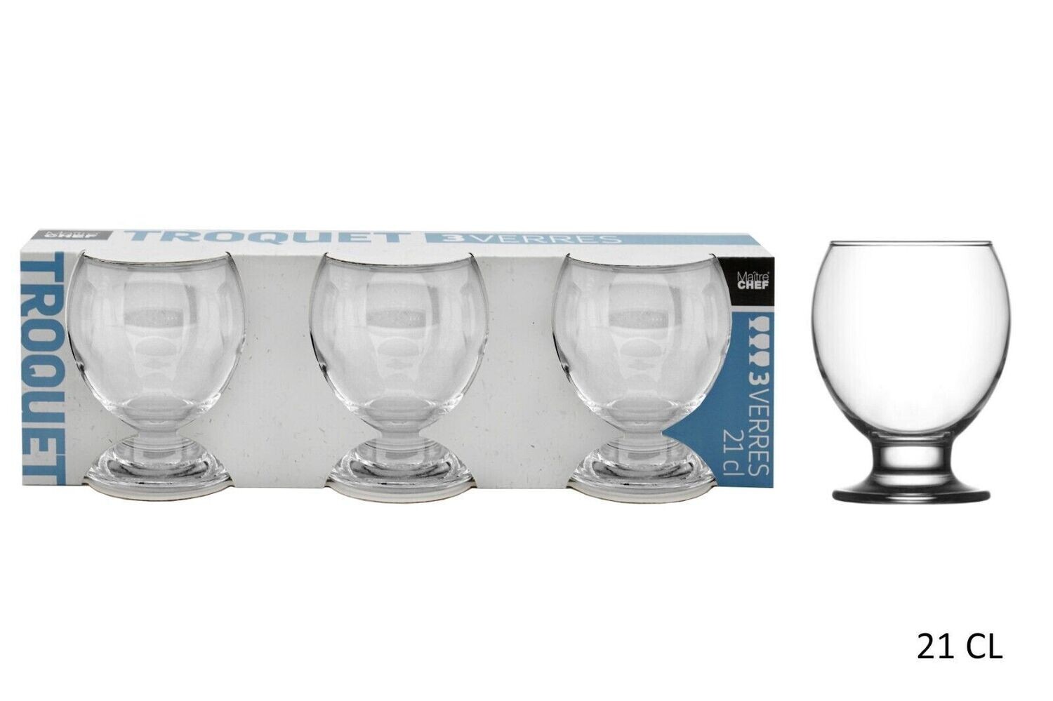 3 VERRES TROQUET 21.5CL Lave-vaisselle SOLIDES verre a vin verre a eau