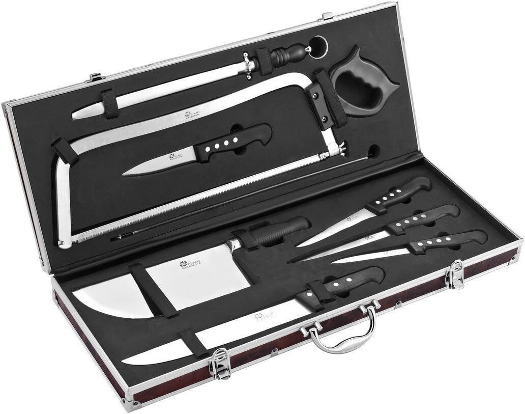 Valise du Boucher 9 Pièces, Argent, Noir  Pradel Excellence - K50406 - COUTEAUX  SCIE FEUILLE DE BOUCHER  AIGUISEUR ...