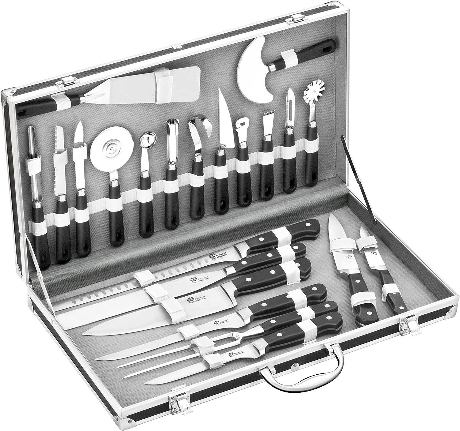 Valise Cuisinier 22 Pièces - 15 Ustensiles et 7 Couteaux de Cuisine - Noir  Pradel Excellence - 31123 -