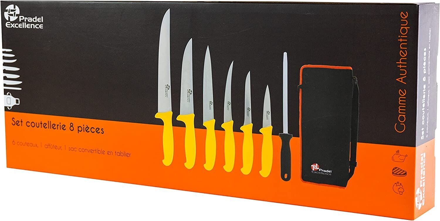 Pradel Excellence, Pcot005008, Authentique, 6 Couteaux + 1 Fusil + Sac Convertible En Tablier Boite Couleur