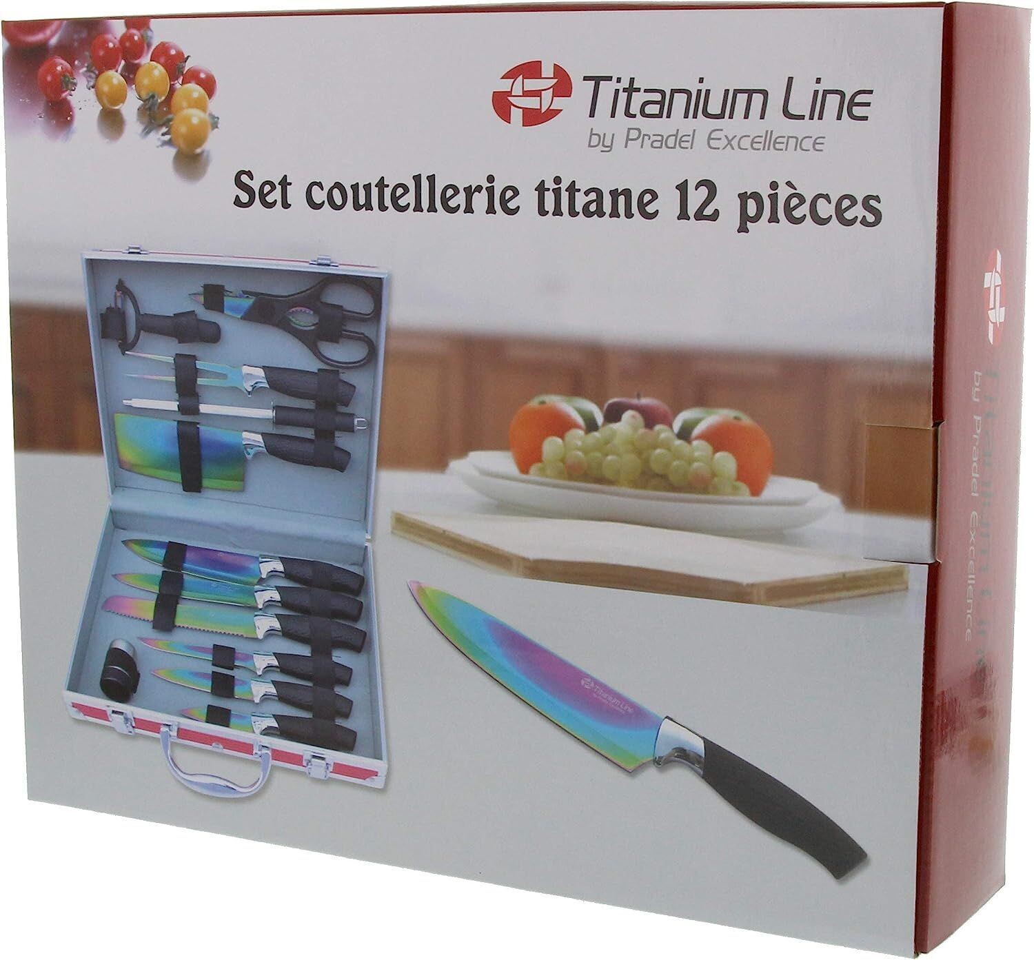 Valise COUTEAUX Lame de Revêtement Titane 35,5 x 28,5 x 8,3 cm 12 Pièces  Pradel Excellence I7202TI