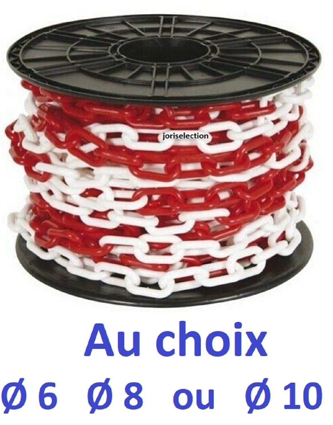 25 mètre Chaîne de signalisation rouge et blanche AU CHOIX Ø 6 ou 8 ou 10 mm CHAINE