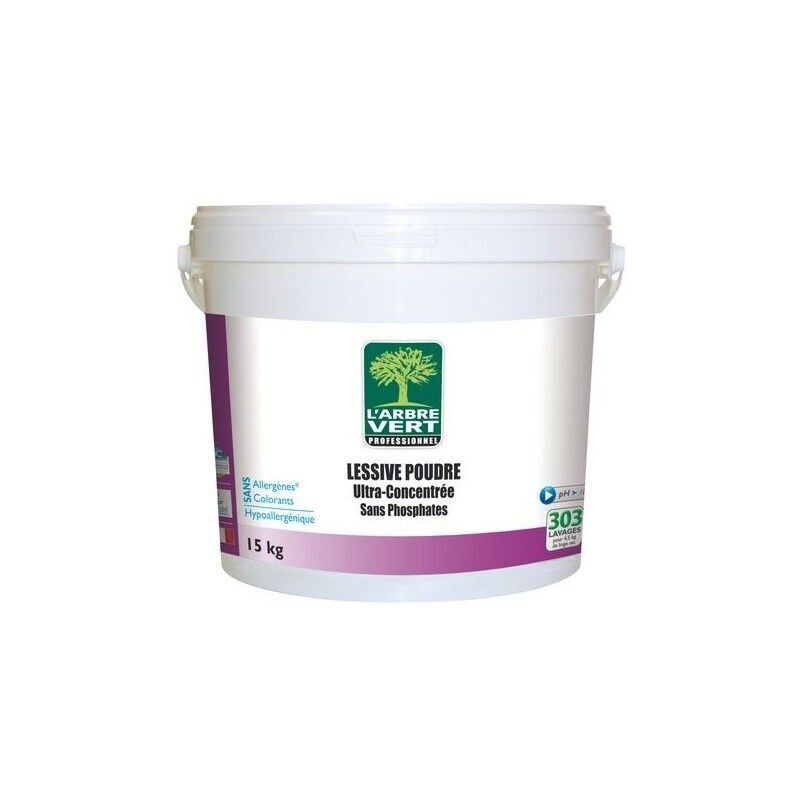 Lessive linge poudre L'arbre Vert - seau de 15kg  1400 A 2800 LAVAGES