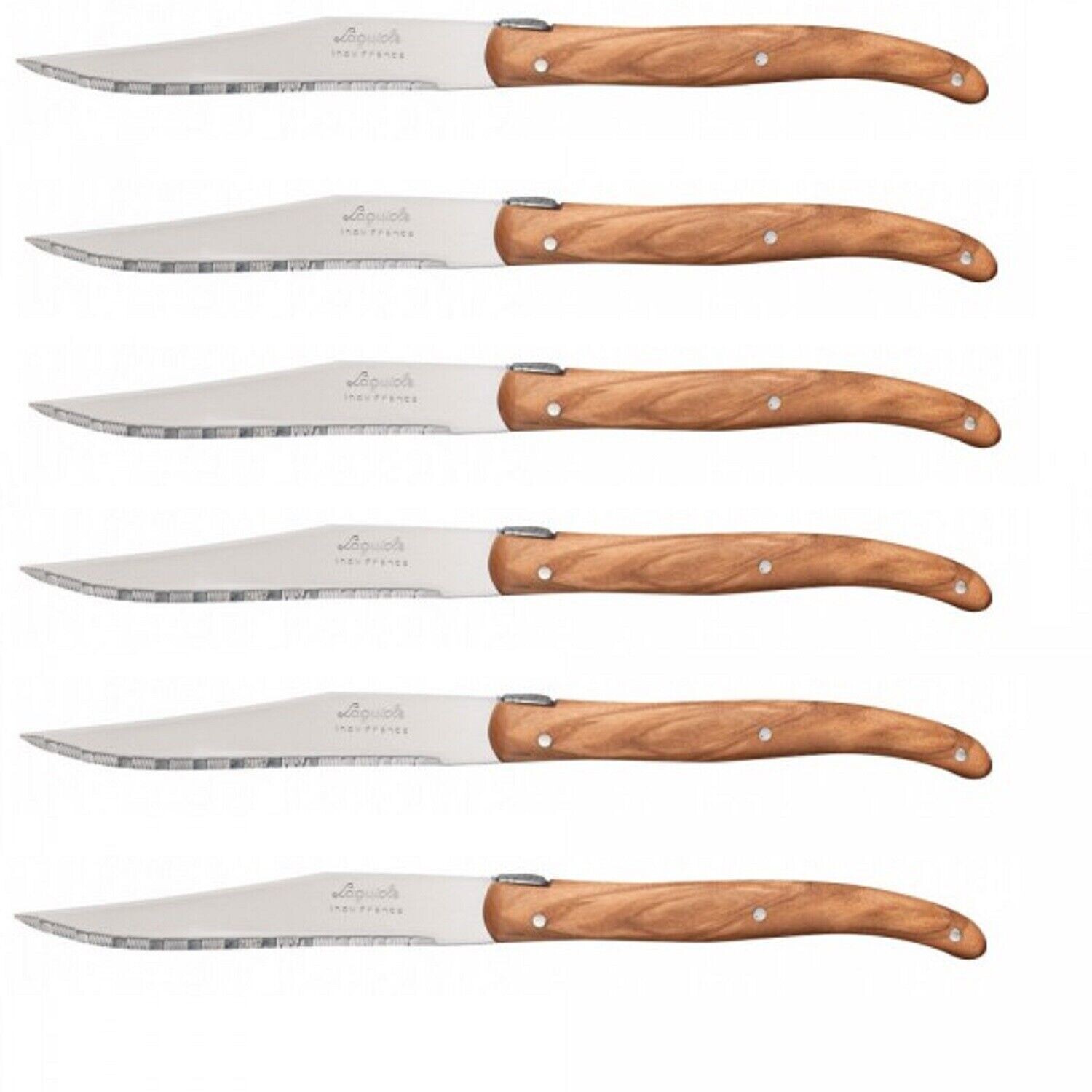 LOT DE 6 Couteaux steak LAGUIOLE LAME INOX MANCHE BOIS OLIVIER - LA FOURMI