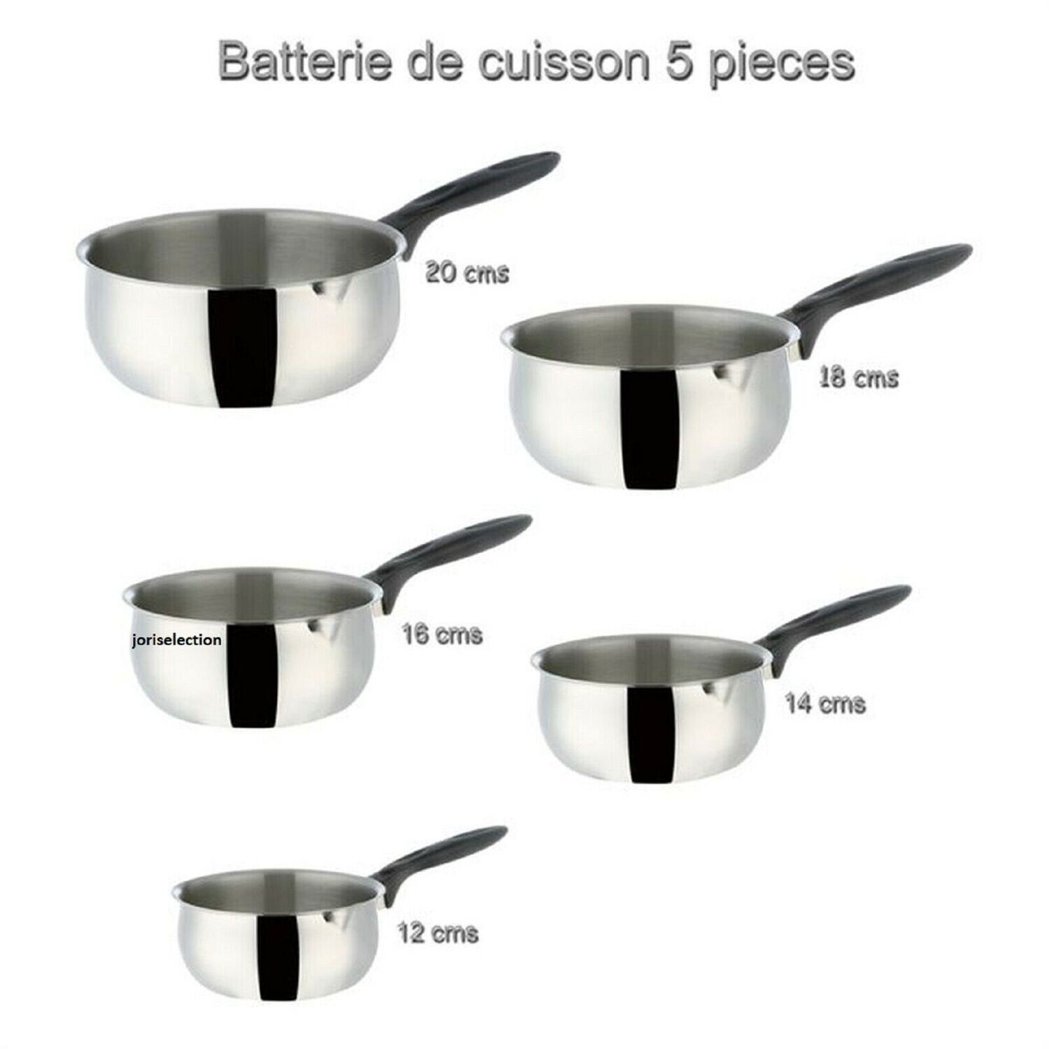 LOT DE 5 Casserole Bombée Inox avec Bec Verseur