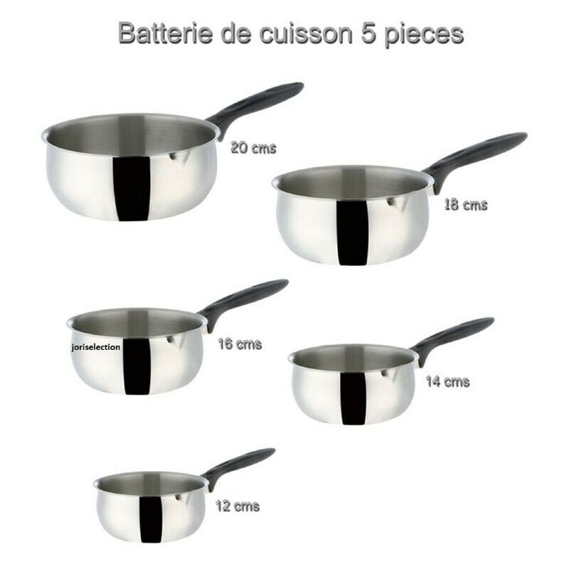 LOT DE 5 Casserole Bombée Inox avec Bec Verseur