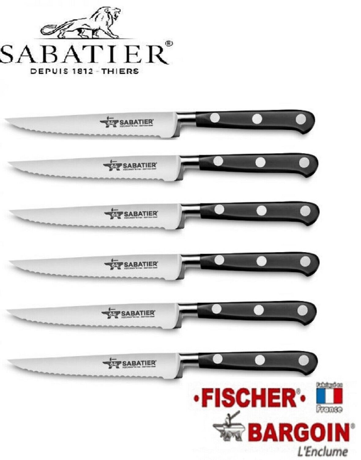 COUTEAU A STEAK  Cranté FISCHER SABATIER 64 - LOT DE 6
