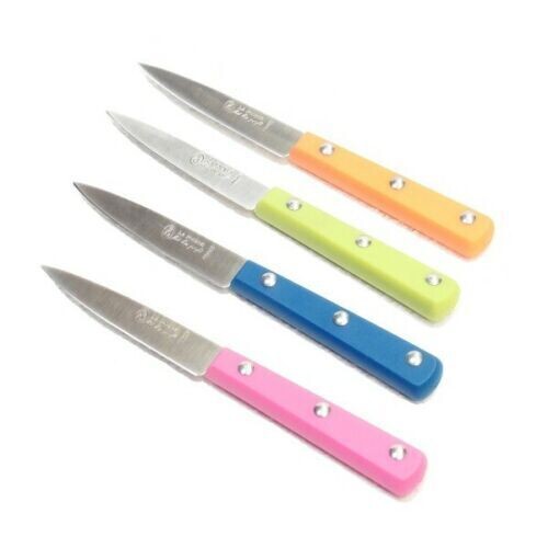 COUTEAU OFFICE   LA FOURMI LOT DE  4 COUTEAUX ABS LAME10 CM  ROSE/BLEU/ORANGE/VERT