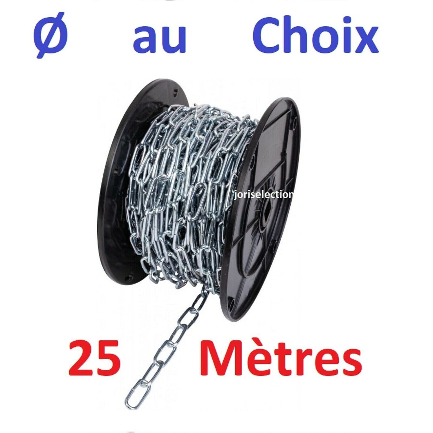 25 Mètres de Chaine acier zingué maillons longs Ø 2,5 à 12 mm AU CHOIX