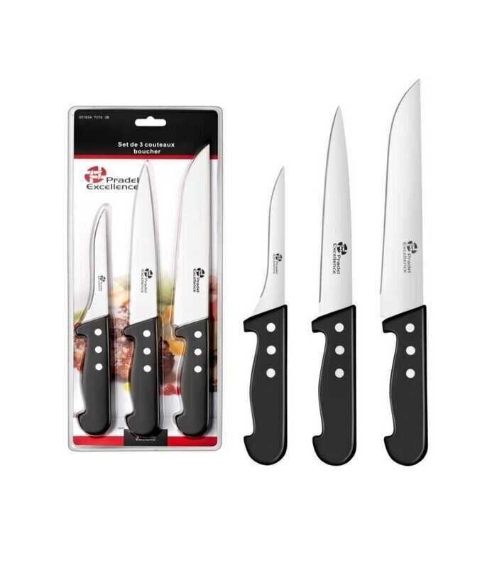 LOT DE 3 COUTEAUX BOUCHER MANCHES POLYPRO PRADEL
