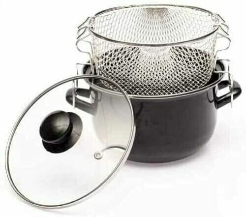 FRITEUSE  Ø  20 CM NOIRE EMAIL INDUCTION + PANIER + couvercle en verre   BAUMALU