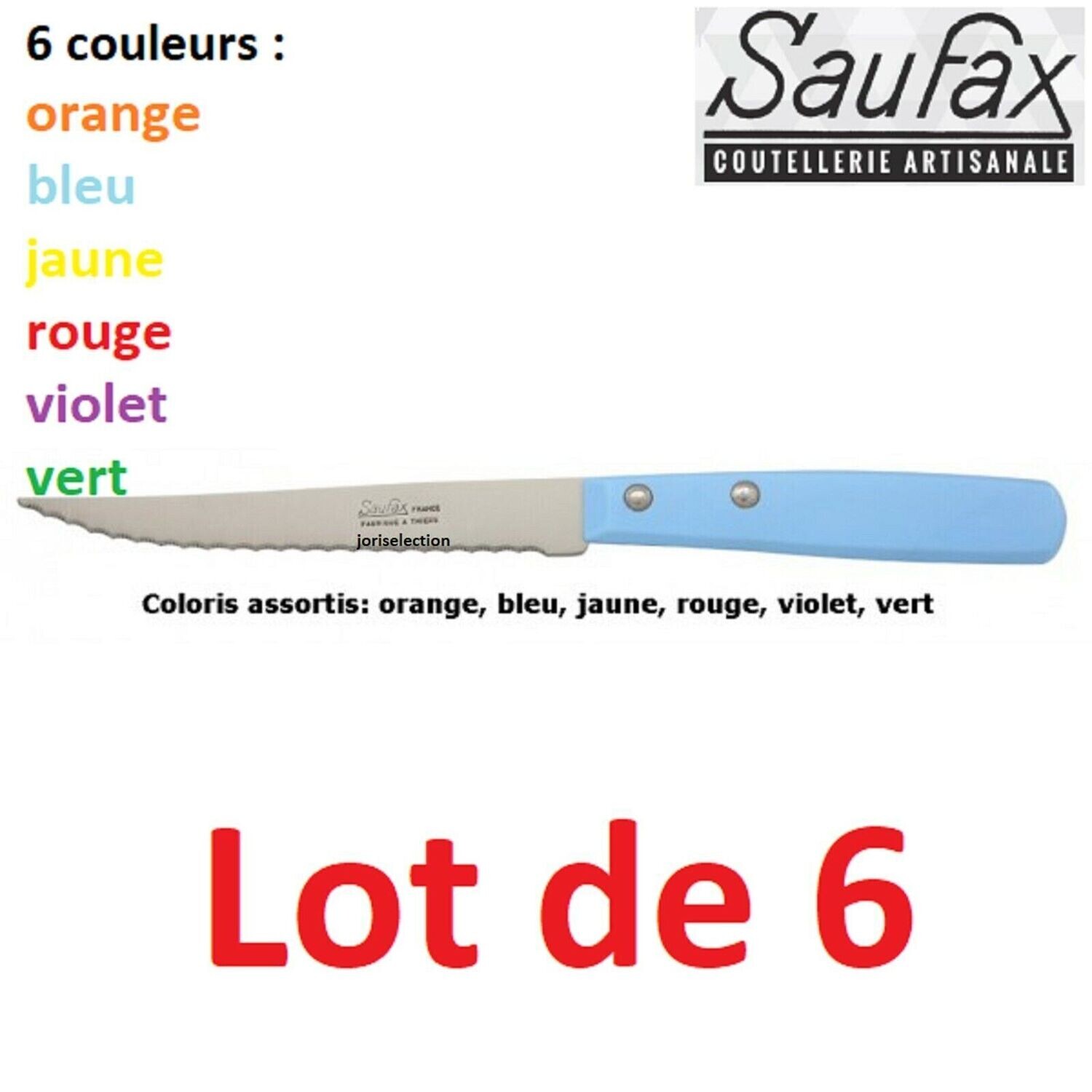 Couteau a STEACK Cuisine SAUFAX Couleur Table MICRODENT Bout POINTU  Lot DE 6