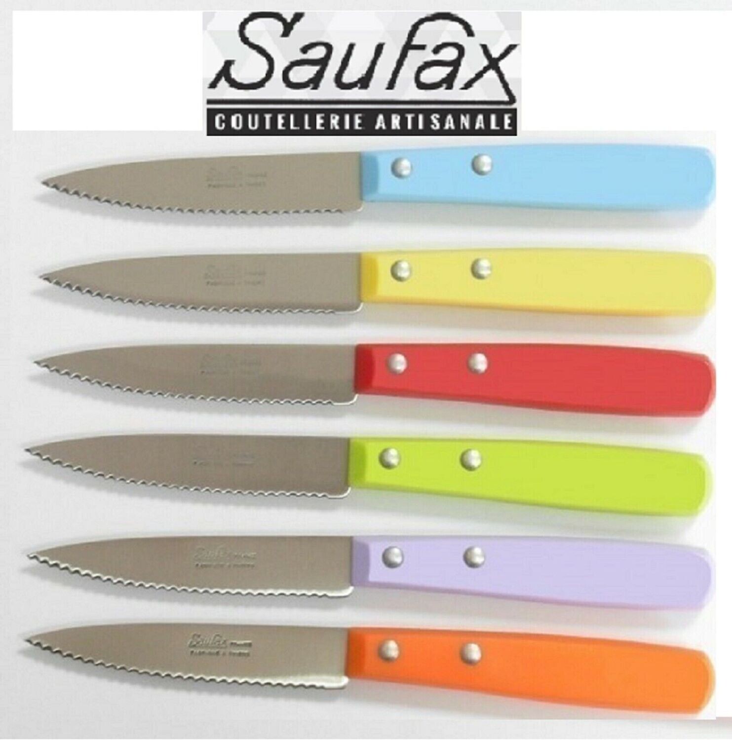 Couteau a STEACK SAUFAX MANCHE Couleur Microdenté    Lot DE 6