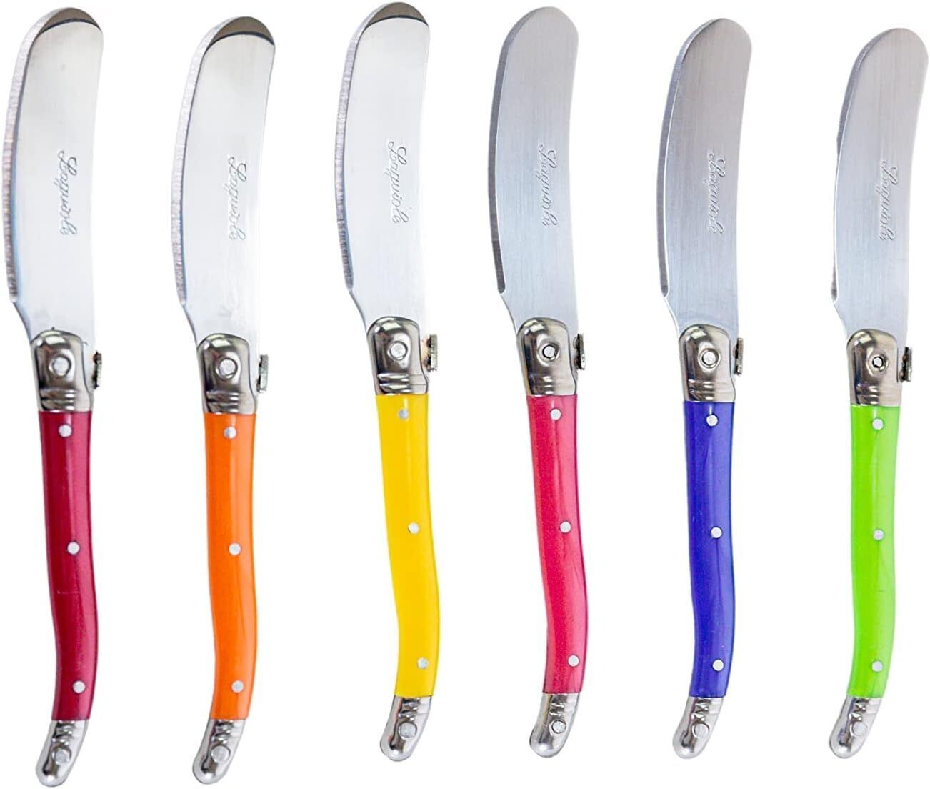 Pradel Excellence - Boîte de 6 Couteaux à Beurre Laguiole - Tartineurs en Acier Inoxydable - Lames Micro Dentées, Manches en ABS - Coffret Coutellerie, Couleurs Effet Nacré