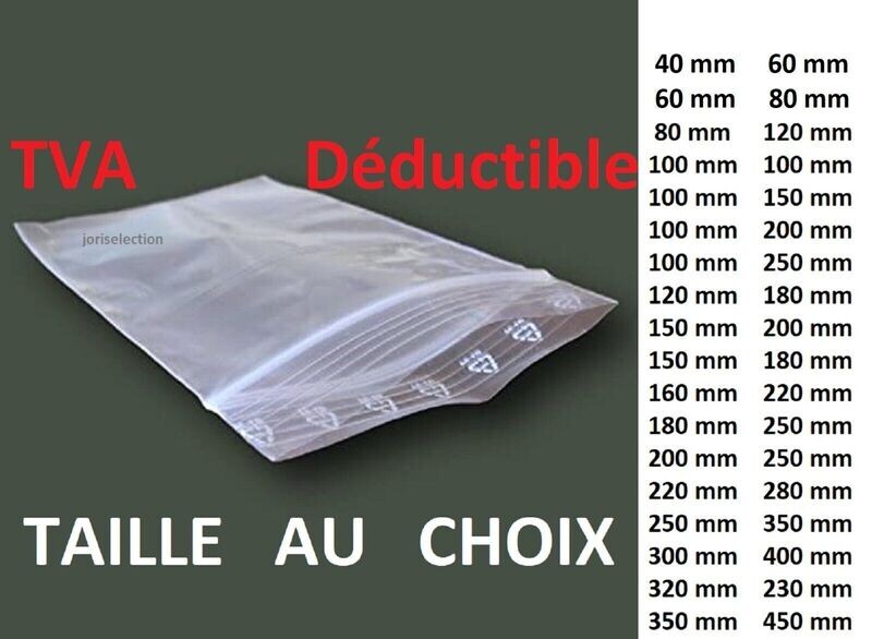 Sachet Pochette Pochon Pocheton ZIP Plastique Taille AU CHOIX    * colis de 1000 SACS * 45 µ