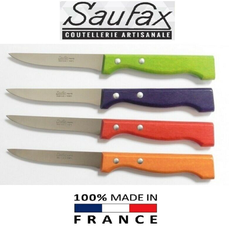 LOT DE 4 COUTEAU SAUFAX STEACK COTE A L'OS BOIS COULEUR REF 302.4 CODE 3038