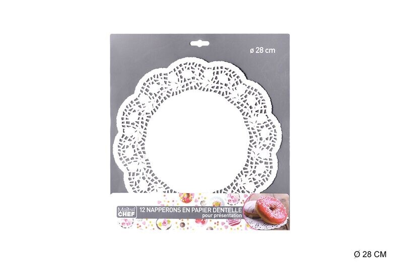 PAPIER DENTELLE ROND Blanc Ø 28 CM . LOT de 12