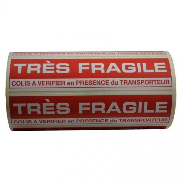 Etiquette "Très fragile vérifier en présence du transporteur "  Etiquettes d'affranchissement et d'expédition  autocolante 1000 étiquettes