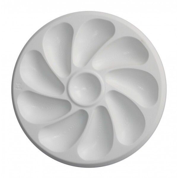 Assiettes A Huitres 9 Compartiments +1 Pour Le Citron, Sauce. Fabrication Française Diamètre 26 Cm Couleur Blanc