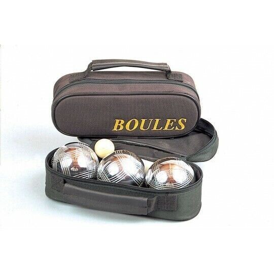 3 Boules de Pétanque en Acier Chromé avec Cochonnet, Fil, Mesureur et Sacoche
