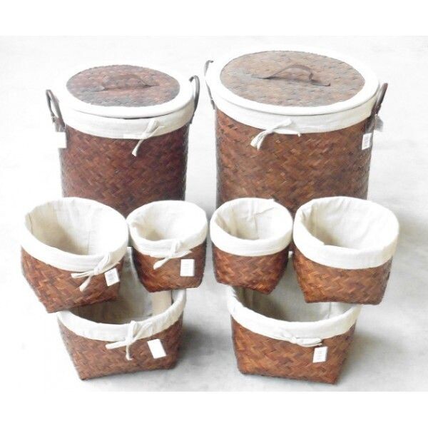 Panier à linge corbeille bac à linge naturel - panière - LOT  de 8 pieces  ROSEAU ROND