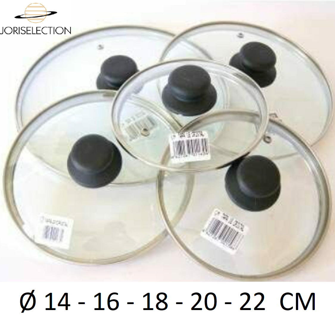 LOT DE 5 COUVERCLES EN VERRE Ø 14 CM- Ø 16 CM - Ø 18 CM - Ø 20 CM -Ø 22 CM